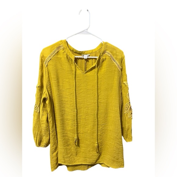 EST. 1946 Mustard Yellow Boho Lace Sleeve Blouse – Size L - Picture 1 of 6
